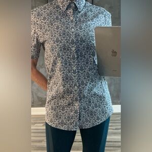 Michael Kors Blue Floral Blouse Size S